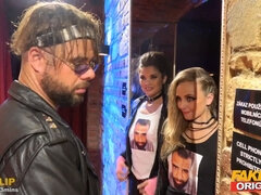 Fakehub - 2 19yr aged groupies asian with nice Natural Tits and petite blonda pawg smoke and pound the Big Cock of their hero singer in a luxurious ba