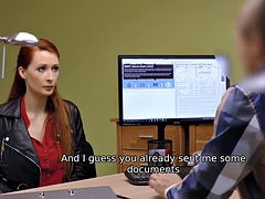 Grosse titten, Blasen, Milf, Büro, Rotschopf