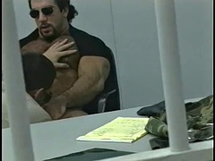 Stud taken for booking and gets cock in mouth and ass in jail cell