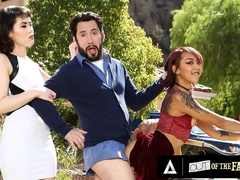 Diep in de keel, Lul, Gezichtzitten, Man, Interraciaal, Rok, Tiener, Trio