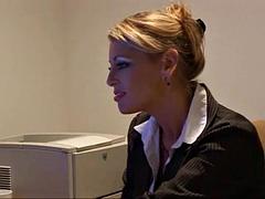 Sexy blonde secretary pounded hard on the desk