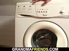 Big tits blonde grandma rides and sucks at same time