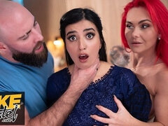 デカパイ, フェラチオ, カップル, バック, 淫乱熟女, オーガズム, 赤毛, 三人