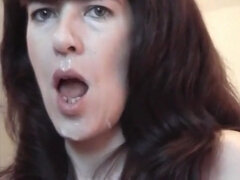 Giant manhood spunks on mature Jessys face and throat