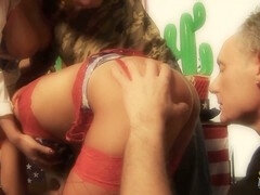 デカチン, ブロンド, ブーツ, 茶髪の, 顔射, 下着, 淫乱熟女, ストッキング