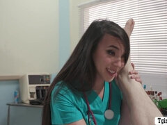 TS nurse Kasey Kei barebacked by her horny patient