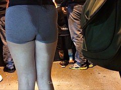 Culo, Spandex, Adolescente, Apretado, Voyeur