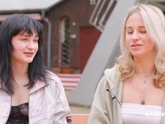 German Lesbian Amateurs Nina J and Lindsey Cruz Lick Pussy with Cream and Fruit Fingering