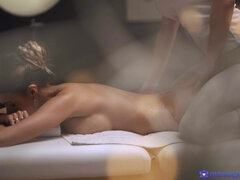 デカパイ, ブロンド, 茶髪の, 足, ハードコア, レズビアン, マッサージ, オイル