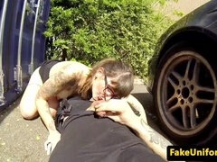 Pijpbeurt, Brits, Auto, Buiten, Politie, Slet