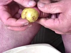 Piss with a potato and 6 marbles in floppy foreskin