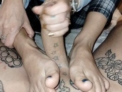 Amateur couple delivers a wild anal creampie and a swift footjob