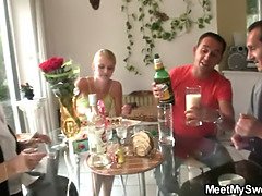 Young blonde rides his dad's long dong