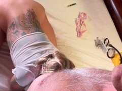 Leie, Blondine, Besamung, Selbstgemacht, Milf, Pumpe, Muschi, Tätowierung