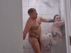 BBW Bambi beauty1 nails a steamy shower scene with color hair and some fetish fun
