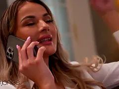 Dane Jones getting fellated while wife is on the phone cheating porno with Big Tits blonda Maddy Black