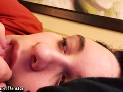 Sucking the Pizza Guys TINY DICK on the Couch in my Hotel!