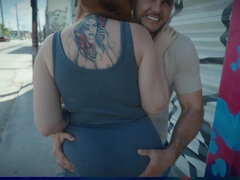 Grote kont, Grote mammen, Pijpbeurt, Sperma shot, Handbeurt, Buiten, Roodharige vrouw