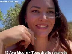 A French slut shows off in downtown Ibiza, squirts and sucks a big cock