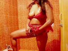 叔母, 浴室, 巨乳な, 指いじり, 自家製, オナニー, 乳首, トイレ