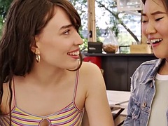 美女, デカパイ, 茶髪の, コンピレーション, キス, レズビアン, 公共, オッパイの