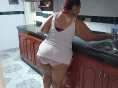 Enjoying a hot hand job while my buddy's mom cleans the kitchen