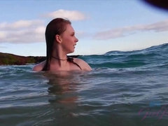 Playa, Corridas faciales, Novia, Desnudo, Orgasmo, Al aire libre, Público, Tetas