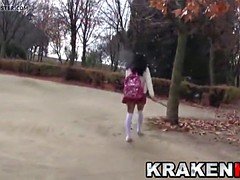 cute schoolgirl provocating  on the streets, outdoor