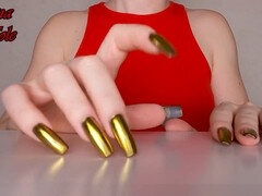Beautiful long natural nails showcased in a close-up with some sexy finger action