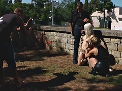 Bondage, Attrapée, Fétiche, Bâillonner, Public, Pute, Adolescente, Nénés