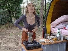 Outdoor camping ASMR with a sensual blonde beauty