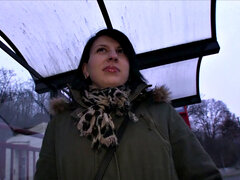 Naughty brunette MILF pays her rent with a stranger's cum in a public place