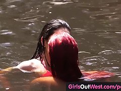 Lesbian assholes and cunts licked outdoors