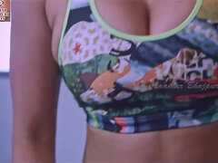 hot song - Indian mom jumping and exercising in tight sports bra