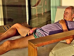 German daddy jerks off at the beach house