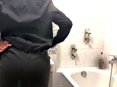 Assistant undress after work sexy shower, business-bitch