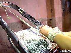 Petite beauty gets dominated and toyed while bound and gagged