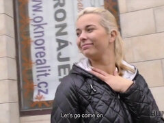 Young Czech couple pays for a smile while they ride a big boner in public