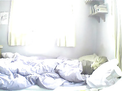 Wakes up and wanks on hidden cam.