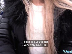 Naughty blonde wife bangs stranger with a massive fat cock in public