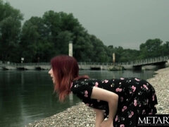 バック, ドレス, オナニー, パンティ, オマンコ, 赤毛, 一人, ティーン