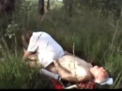 Mature couple has sex outdoor