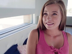 Petite stepsister finds out her new stepbrother has a big cock