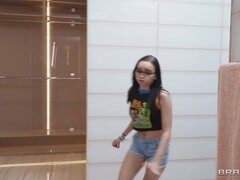 Tag-Teaming Her Monster Stepson's Mini Girlfriend: Curvy Monster Tits Natasha Nice in Interracial Threesome with Alex Jones, and Petite Brunette 