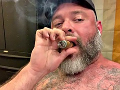 Daddy Kurt is Smoking  Stroking in the Garage Sling