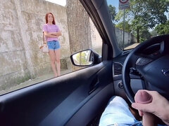 素人, デカチン, フェラチオ, 車, 露出狂, シゴき, オナニー, 公共