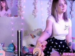 Cute Blonde Sucks and Fucks Huge Dildo