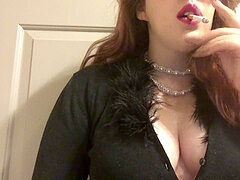 obese Goth teen with big Perky Tits Smoking Red Cork Tip 100 in Pearls