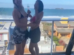 素人, ビーチ, 彼女, ラティーナ, レズビアン, なめる, ヤリマン, ヤリマンの