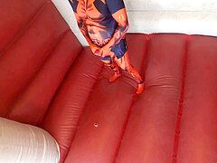Deadpool pop a bouncy Castle and smash it